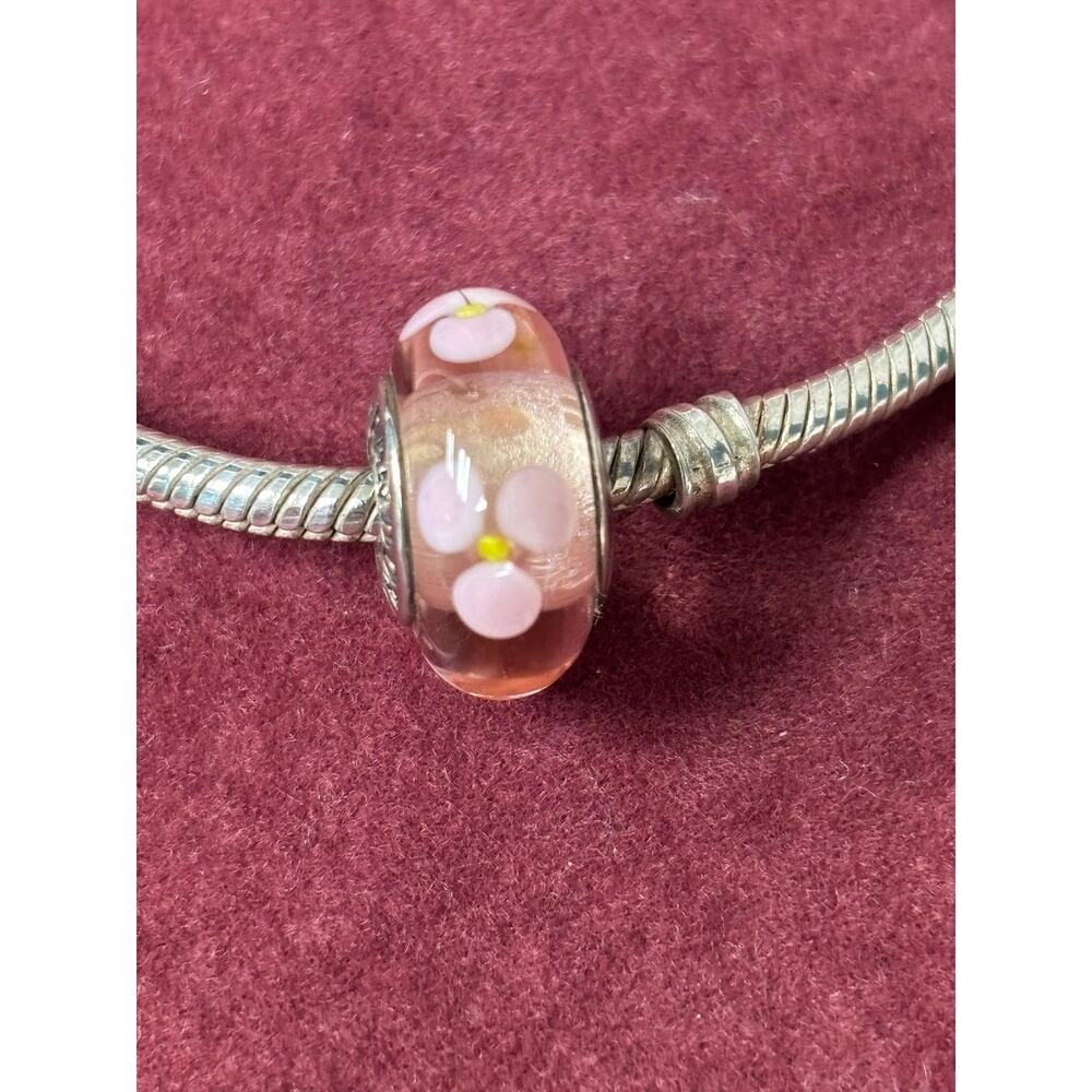 Pandora Sterling Silver Moments Snake Bracelet & Glass Bead Charm 7.25" #64317 - Picture 6 of 7